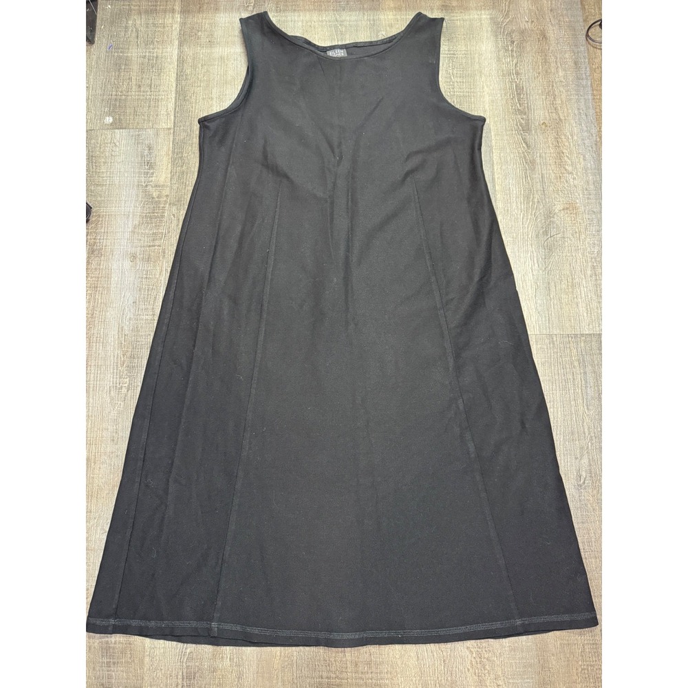 Eileen Fisher Washable Stretch Crepe A-Line Midi Dress Black Size M